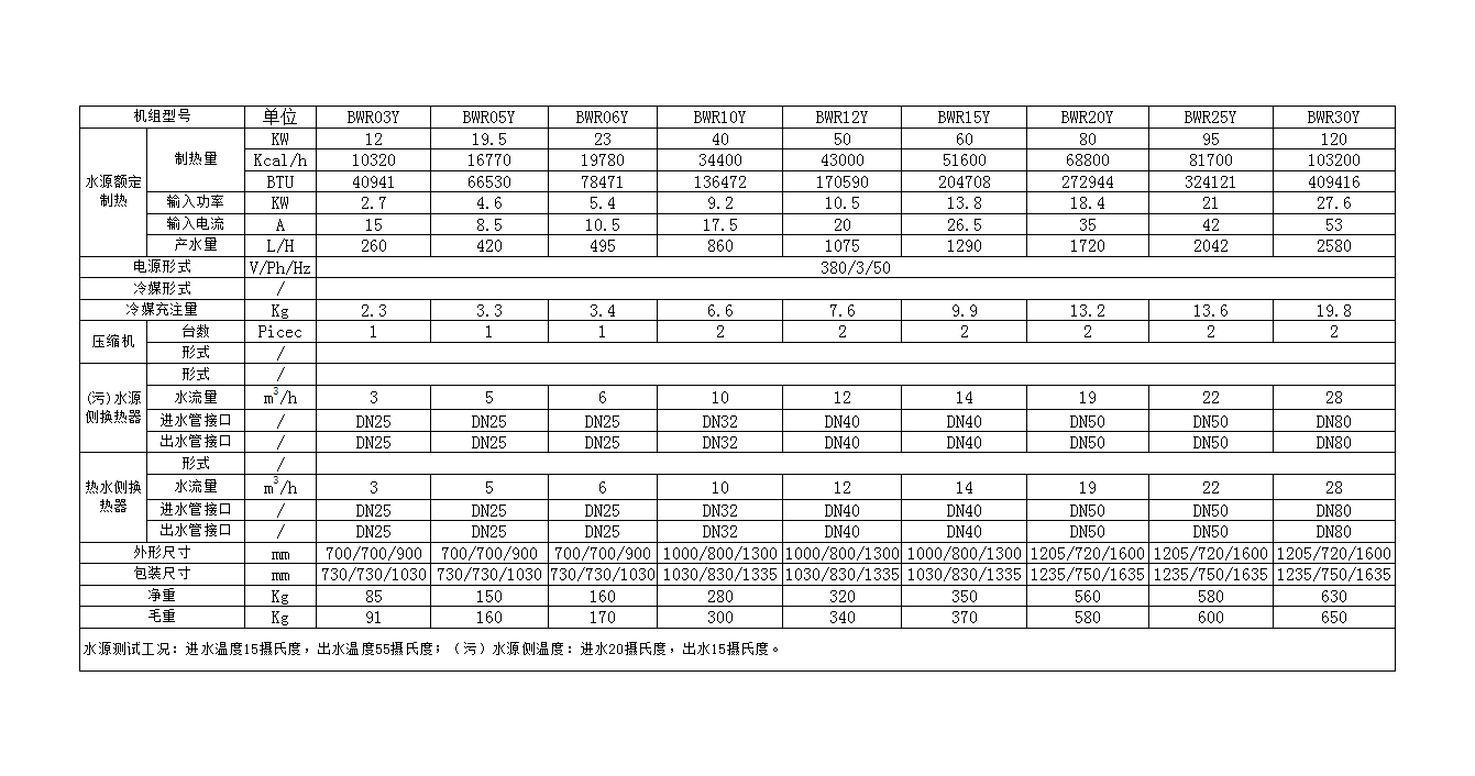 污水源熱泵熱水機組參數 污水源熱泵熱水機組參數